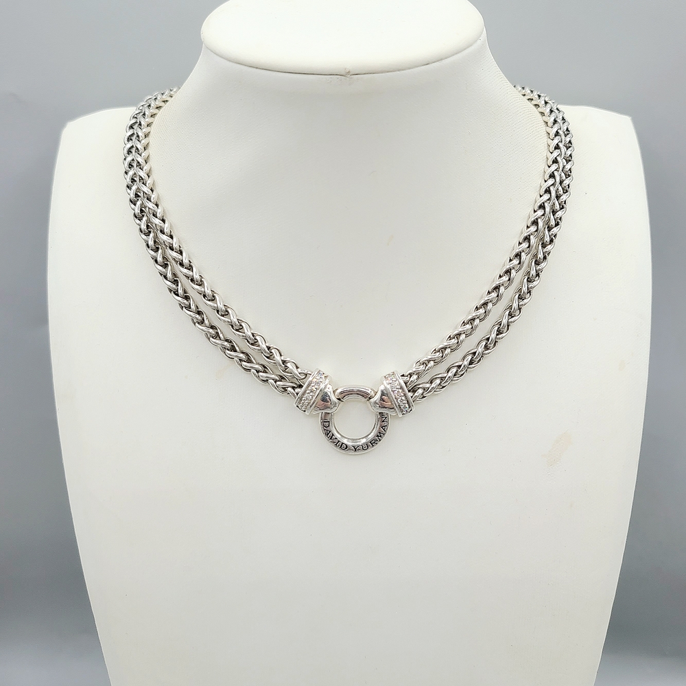 David Yurman Double Wheat Chain Diamonds Necklace - Picture 2 of 9